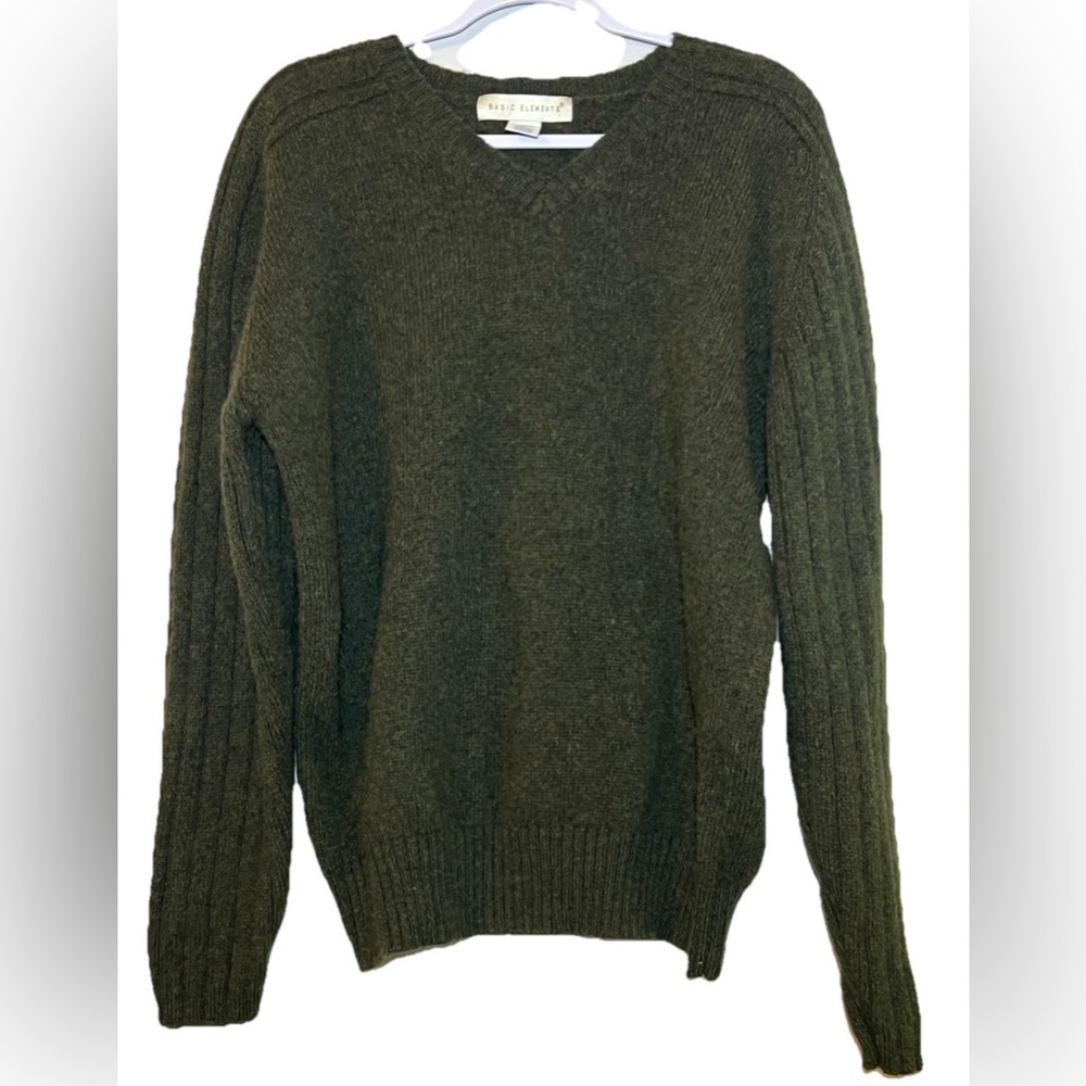Basic Elements 100% Shetland Wool Knit Sweater Me… - image 1